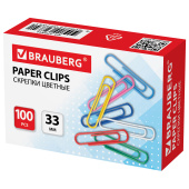 Скрепки BRAUBERG, 33 мм, цветные, 100 шт., в картонной коробке, 270444 за 59 ₽. Скрепки канцелярские.  Доставка по РФ. Без переплат!