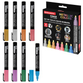 Маркеры меловые CHALK LIQUID MARKER, МЕТАЛЛИК, НАБОР 8 ЦВЕТОВ, 3 мм, стираемые, BRAUBERG "CHALK", 152599 за 670 ₽. Маркеры меловые.  Доставка по РФ. Без переплат!
