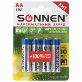 Батарейки КОМПЛЕКТ 4 шт., SONNEN Super Alkaline, АА (LR6,15А), алкалиновые, пальчиковые, блистер, 451094 за 98 ₽. Батарейки.  Доставка по РФ. Без переплат!