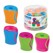 Точилка BRAUBERG "Mix", с контейнером, пластиковая, корпус ассорти, 228448 за 30 ₽. Точилки ручные.  Доставка по РФ. Без переплат!