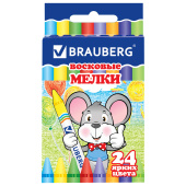 Восковые мелки BRAUBERG, НАБОР 24 цвета, 222964 за 131 ₽. Мелки восковые.  Доставка по РФ. Без переплат!
