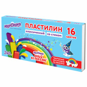 Пластилин классический ЮНЛАНДИЯ "ЮНЫЙ ВОЛШЕБНИК", 16 цветов, 240 грамм, СО СТЕКОМ, ВЫСШЕЕ КАЧЕСТВО, 106430 за 124 ₽. Пластилин.  Доставка по РФ. Без переплат!