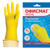 Перчатки МНОГОРАЗОВЫЕ латексные ОФИСМАГ, хлопчатобумажное напыление, размер 9-10, XL (очень большой), желтые, вес 48 г, 604200 за 67 ₽. Перчатки латексные и резиновые.  Доставка по РФ. Без переплат!