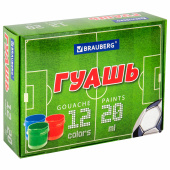 Гуашь BRAUBERG "Футбол", 12 цветов по 20 мл, 192566 за 188 ₽. Гуашь школьная.  Доставка по РФ. Без переплат!