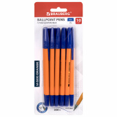 Ручки шариковые BRAUBERG "M-500 ORANGE", НАБОР 10 шт., СИНИЕ, узел 0,7 мм, линия письма 0,35 мм, 143951 за 167 ₽. Ручки шариковые неавтоматические.  Доставка по РФ. Без переплат!