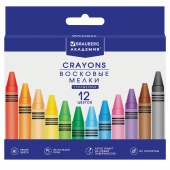 Восковые мелки трехгранные утолщенные BRAUBERG "АКАДЕМИЯ", НАБОР 12 цветов, 227287 за 100 ₽. Мелки восковые.  Доставка по РФ. Без переплат!