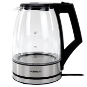 Чайник электрический SONNEN KT-1807, 1,8 л, 2200 Вт, термостойкое стекло, внутренняя подсветка синяя, нержавеющая сталь, 455140 за 1&nbsp;744 ₽. Чайники.  Доставка по РФ. Без переплат!