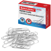 Скрепки большие EXTRA BRAUBERG 50 мм никелированные 50 штук, 271314 за 61 ₽. Скрепки канцелярские.  Доставка по РФ. Без переплат!