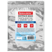Пакеты дой-пак с замком ZIP LOCK, металлизированная + прозрачная стенка, 140х200 + 40 мм, КОМПЛЕКТ 100 штук, 70 мкм, BRAUBERG, 700684 за 660 ₽. Пакеты с замком "зиплок".  Доставка по РФ. Без переплат!