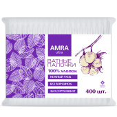 Ватные палочки 400 шт., AMRA, пакет, 1264 за 113 ₽. Ватные палочки и диски.  Доставка по РФ. Без переплат!