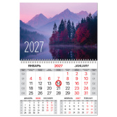 Календарь квартальный 2027 г., 1 блок, 1 гребень, магнитный курсор, мелованная бумага, BRAUBERG, "Горы", 118347 за 293 ₽. Календари настенные.  Доставка по РФ. Без переплат!