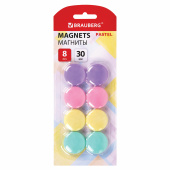Магниты 30 мм, НАБОР 8 шт., BRAUBERG "PASTEL", блистер, 272518 за 112 ₽. Магниты для досок.  Доставка по РФ. Без переплат!