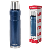 Термос 1 л, BOOMHOUSE (БумХаус) DARKBLUE, нержавеющая сталь SUS304, молотковая эмаль, крышка/кружка, синий, 700310 за 795 ₽. Термосы.  Доставка по РФ. Без переплат!