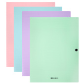 Папка на кнопке пластиковая BRAUBERG "PASTEL", А4, 3 клапана, 600 мкм, цвета ассорти, 272886 за 159 ₽. Папки-конверты с кнопкой.  Доставка по РФ. Без переплат!