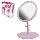 Зеркало настольное с LED-подсветкой для макияжа, диаметр 17 см, 3 режима свечения, аккумулятор 1200 mAh, цвет розовый, WBZ (ВБЗ), 609331 за 494 ₽. Зеркала.  Доставка по РФ. Без переплат!
