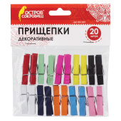Прищепки декоративные "Классика", 20 штук, 3,5 см, 10 цветов, ОСТРОВ СОКРОВИЩ, 661289 за 165 ₽. Прищепки для творчества.  Доставка по РФ. Без переплат!