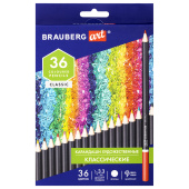 Карандаши художественные цветные BRAUBERG ART CLASSIC, 36 цветов, МЯГКИЙ грифель 3,3 мм, 181538 за 532 ₽. Карандаши цветные профессиональные классические.  Доставка по РФ. Без переплат!