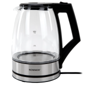 Чайник электрический SONNEN KT-1807, 1,8 л, 2200 Вт, термостойкое стекло, внутренняя подсветка синяя, нержавеющая сталь, 455140 за 1&nbsp;516 ₽. Чайники.  Доставка по РФ. Без переплат!