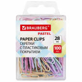 Скрепки BRAUBERG PASTEL, 28 мм, пастельные цвета, 100 шт., в пластиковой коробке, 271956 за 83 ₽. Скрепки канцелярские.  Доставка по РФ. Без переплат!