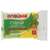 Губки бытовые, 20х95х65 мм, КОМПЛЕКТ 2 шт., ЦЕЛЛЮЛОЗНЫЕ (губчатые) с АБРАЗИВОМ, LAIMA, К1106, 605487 за 96 ₽. Губки хозяйственные.  Доставка по РФ. Без переплат!