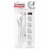 Сетевой фильтр SONNEN SPW-505, 5 розеток с заземлением, выключатель, 10 А, 5 м, белый, 513655 за 502 ₽. Сетевые фильтры.  Доставка по РФ. Без переплат!