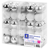 Шары елочные НАБОР 50 предметов "Новогодний Блеск", пластик, серебристый, ЗОЛОТАЯ СКАЗКА, 592594 за 1 088 ₽. Наборы украшений для ели.  Доставка по РФ. Без переплат!