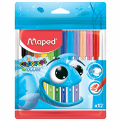 Фломастеры MAPED (Франция) "Color'Peps Ocean", 12 цветов, смываемые, вентилируемый колпачок, упаковка, европодвес, 845720 за 209 ₽. Фломастеры классические.  Доставка по РФ. Без переплат!