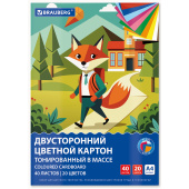 Картон цветной А4 ТОНИРОВАННЫЙ В МАССЕ, 40 листов, 20 цветов, склейка, 180 г/м2, BRAUBERG, 116341 за 324 ₽. Картон цветной в наборах.  Доставка по РФ. Без переплат!