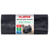 Мешки для мусора 60 л, черные, в рулоне 30 штук, особо прочные, ПВД 30 мкм, 58x68 см, LAIMA, 702658 за 199 ₽. Мешки для мусора универсальные.  Доставка по РФ. Без переплат!