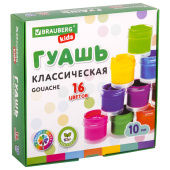 Гуашь BRAUBERG KIDS "NEW", 16 цветов по 10 мл, 192375 за 193 ₽. Гуашь школьная.  Доставка по РФ. Без переплат!