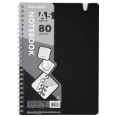 Тетрадь обложка пластик, А5 80 л., гребень мягкий, вырубка для ручки, клетка, BRAUBERG, черный, 405376 за 145 ₽. Тетради более 60 листов.  Доставка по РФ. Без переплат!