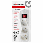 Удлинитель сетевой SONNEN PSW-183, 3 розетки c заземлением, выключатель 10 А, 1,8 м, белый, 513659 за 371 ₽. Удлинители сетевые.  Доставка по РФ. Без переплат!