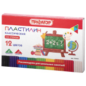 Пластилин классический ПИФАГОР ШКОЛЬНЫЙ, 12 цветов, 180 г, со стеком, 105434 за 95 ₽. Пластилин.  Доставка по РФ. Без переплат!