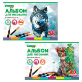 Альбом для рисования, А4, 40 листов, скоба, обложка картон, BRAUBERG KIDS, 200х285 мм, "Зверята" (2 вида), 106683 за 80 ₽. Альбомы и папки для рисования.  Доставка по РФ. Без переплат!