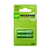 Батарейки аккумуляторные GP ReCharge Ni-Mh мизинчиковые КОМПЛЕКТ 2 шт., ААА (HR03) 400 mAh, 40AAAHCV, 40AAAHCV-2CRSB за 298 ₽. Аккумуляторные батарейки.  Доставка по РФ. Без переплат!