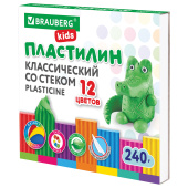 Пластилин классический BRAUBERG KIDS, 12 цветов, 240 г, стек, ВЫСШЕЕ КАЧЕСТВО, 106436 за 109 ₽. Пластилин.  Доставка по РФ. Без переплат!