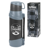 Термос классический, нержавеющая сталь 2 л, черно-серый, 2 кружки, ручка + ремешок, TAIGARU (ТАЙГАРУ), 608818 за 2 205 ₽. Термосы.  Доставка по РФ. Без переплат!