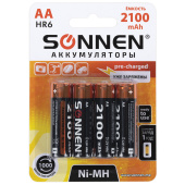 Батарейки аккумуляторные Ni-Mh пальчиковые КОМПЛЕКТ 4 шт., АА (HR6) 2100 mAh, SONNEN, 455606 за 745 ₽. Аккумуляторные батарейки.  Доставка по РФ. Без переплат!