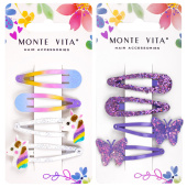 Заколки для волос НАБОР 4 шт., 5 см, клик-клак, с декоративными элементами, АССОРТИ, MONTE VITA (МОНТЕ ВИТА), 457090 за 80 ₽. Заколки для волос.  Доставка по РФ. Без переплат!