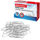 Скрепки EXTRA BRAUBERG 28 мм никелированные 100 штук, 271312 за 49 ₽. Скрепки канцелярские.  Доставка по РФ. Без переплат!