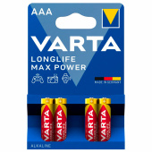 Батарейки алкалиновые "мизинчиковые" КОМПЛЕКТ 4 шт., VARTA LONGLIFE MAX POWER, ААА (LR03,15А), блистер, 4703101404 за 534 ₽. Батарейки.  Доставка по РФ. Без переплат!