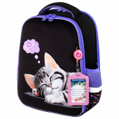 Ранец BRAUBERG FIT, 2 отделения, Sleeping kitten, велюровая панель, 38х27х14 см, 273107 за 4 457 ₽. Ранцы для начальной школы.  Доставка по РФ. Без переплат!
