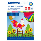 Картон цветной А4 немелованный ВОЛШЕБНЫЙ, 20 листов, 10 цветов, в папке, BRAUBERG, 200х290 мм, 113547 за 110 ₽. Картон цветной в наборах.  Доставка по РФ. Без переплат!