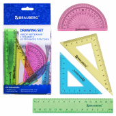 Набор чертежный малый BRAUBERG "Crystal" (линейка 15 см, 2 угольника, транспортир), цветной, 210295 за 60 ₽. Наборы чертежные.  Доставка по РФ. Без переплат!