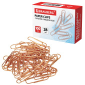 Скрепки BRAUBERG, 28 мм, омедненные, 100 шт., в картонной коробке, 270448 за 50 ₽. Скрепки канцелярские.  Доставка по РФ. Без переплат!