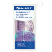 Набор чертежный BRAUBERG (линейка 15 см, треугольник, транспортир), фиолетовый, блестки, прозрачный, пенал, 210891 за 74 ₽. Наборы чертежные.  Доставка по РФ. Без переплат!