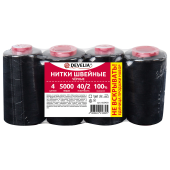 Нитки швейные 40/2 5000 ярд. (4572 м), Набор 4 черных, DEVELIA (ДЕВЕЛИА), 665428 за 355 ₽. Нитки швейные.  Доставка по РФ. Без переплат!