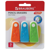 Набор ластиков BRAUBERG "FRUITY" 3 шт., 57х24х15 мм, белые, пластиковый футляр ассорти, 229563 за 106 ₽. Ластики классические.  Доставка по РФ. Без переплат!