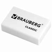 Ластик BRAUBERG "Classic", 26х17х7 мм, белый, прямоугольный, 221033 за 8 ₽. Ластики классические.  Доставка по РФ. Без переплат!
