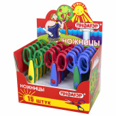 Ножницы ПИФАГОР, 135 мм, фигурное лезвие, ассорти, в дисплее, 230938 за 140 ₽. Ножницы детские.  Доставка по РФ. Без переплат!